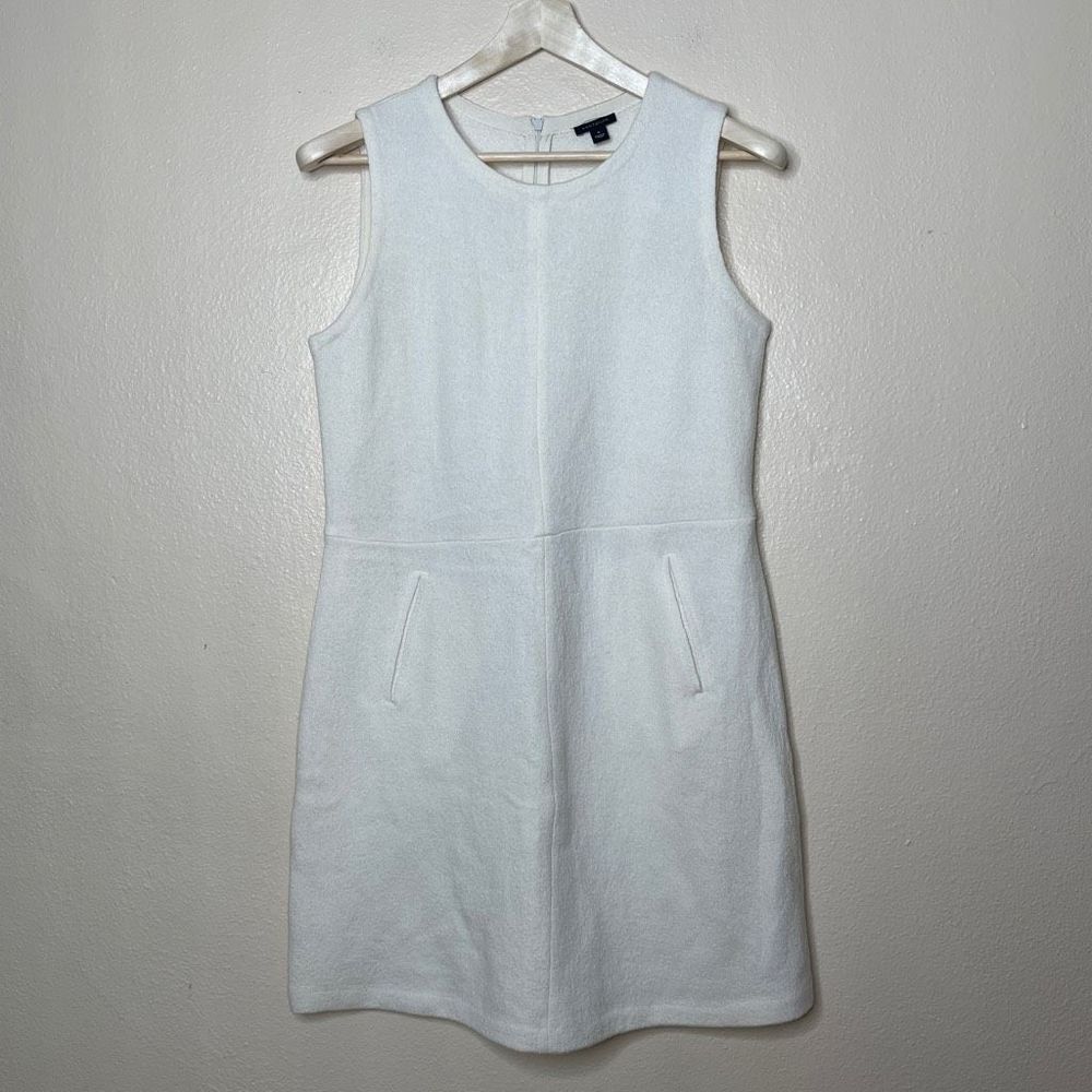 Ann Taylor Dress Womens Medium white Sleeveless Wool a Line Pockets Casual